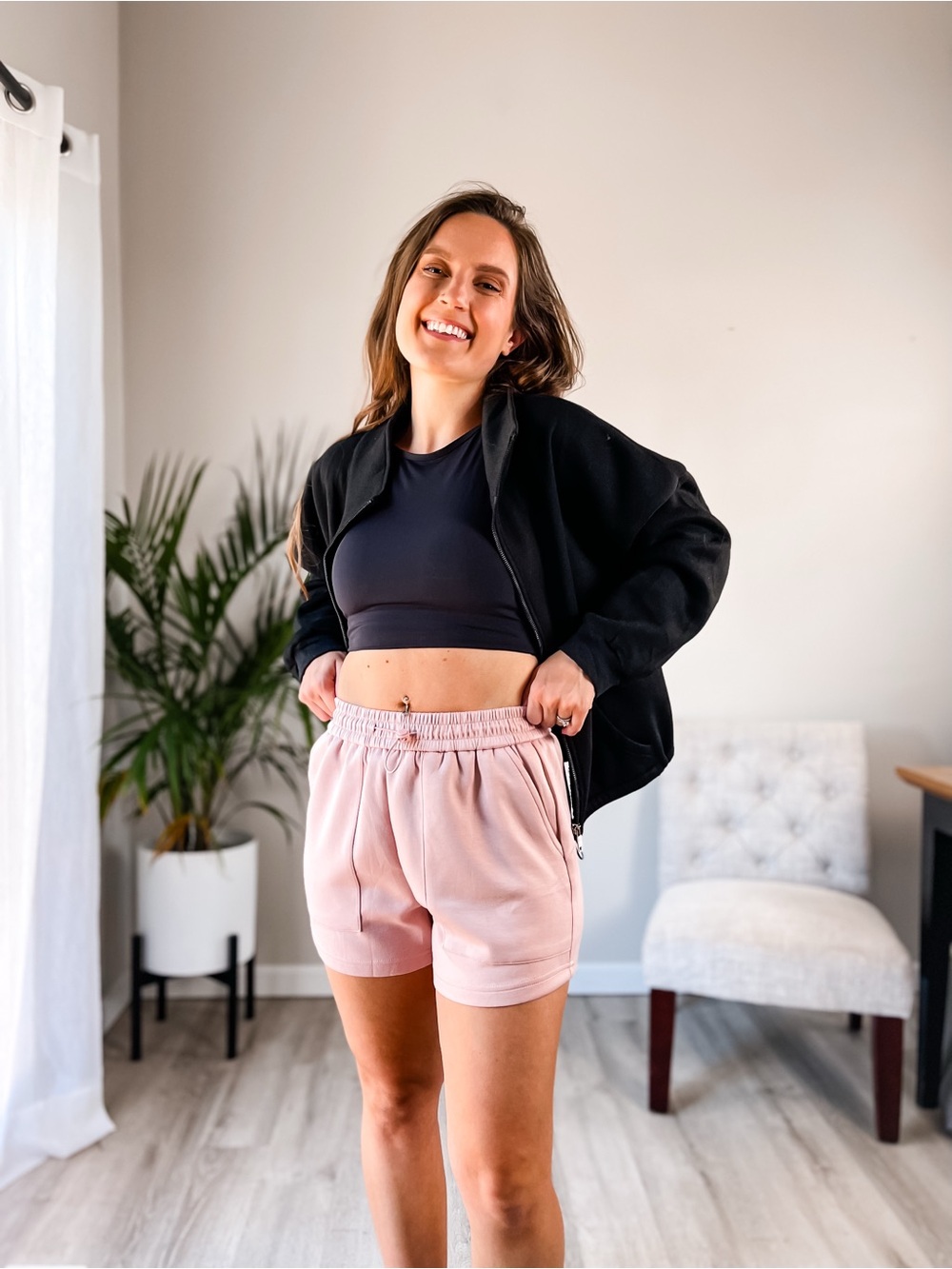 High-Rise Pink Athletic Lounge Shorts with Elastic Waist